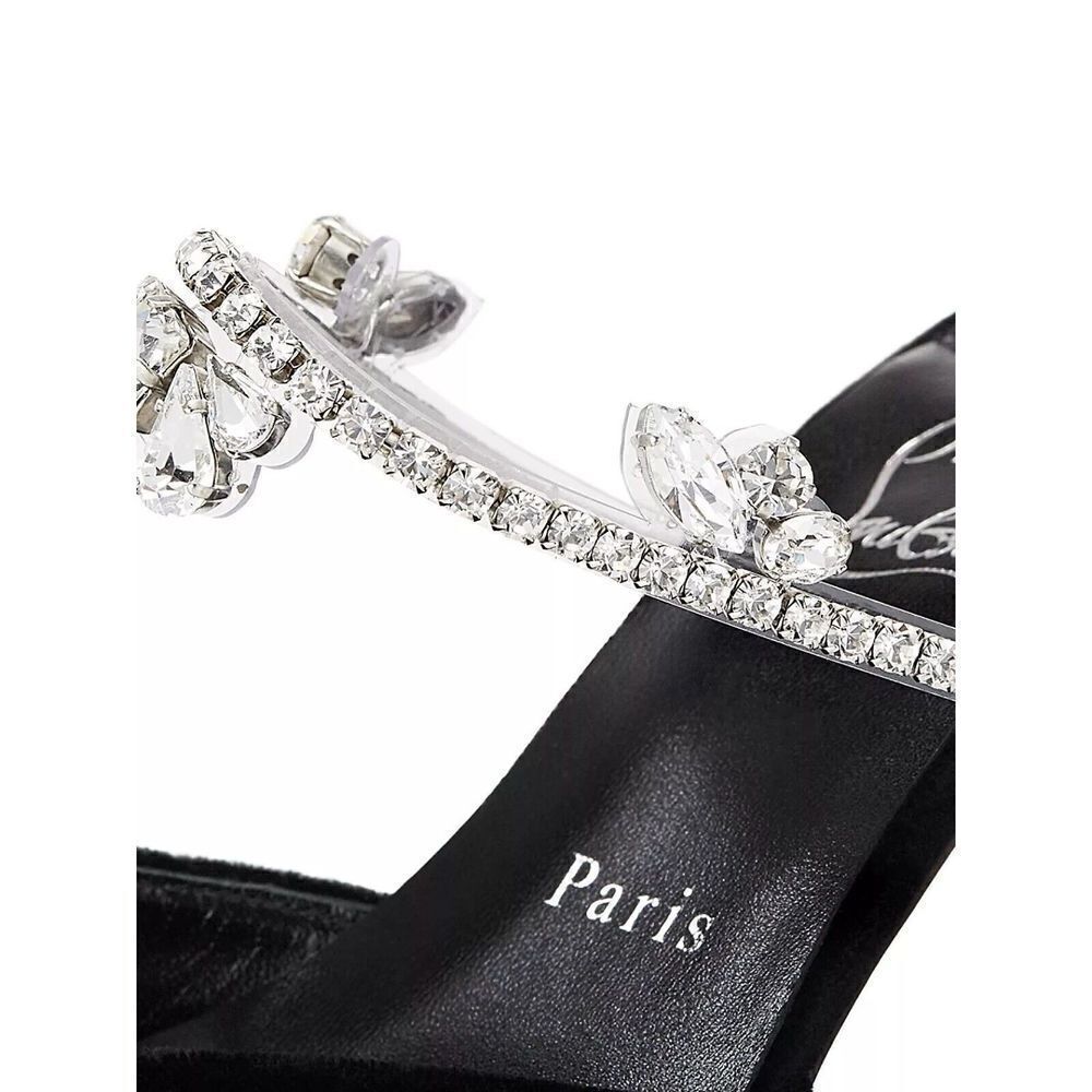 Christian Louboutin Planet Queen Crystal Embellished Satin Mule Pumps Black 39 - Picture 4 of 11